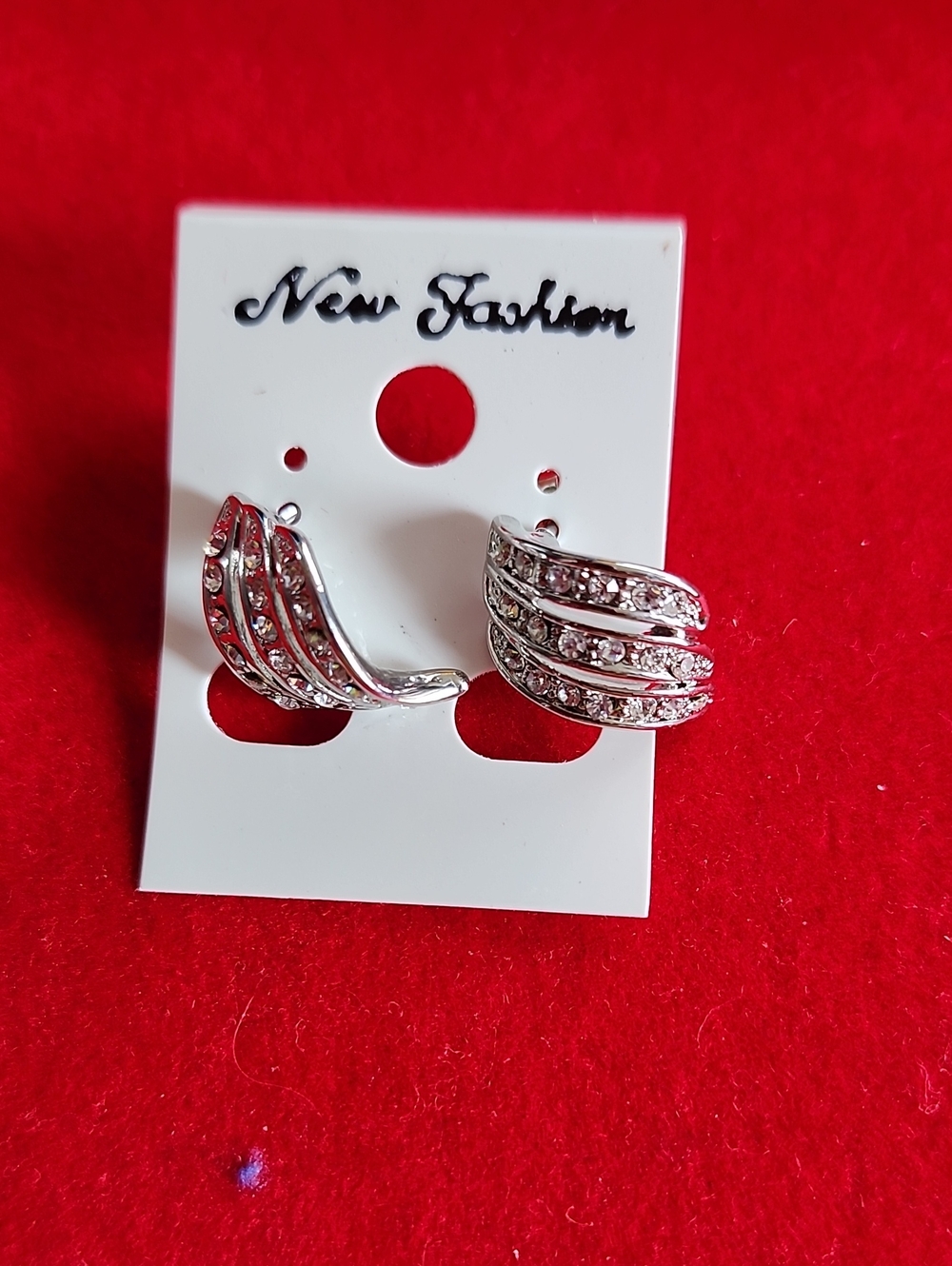 Silver Crystal Wave  Earrings - Silver